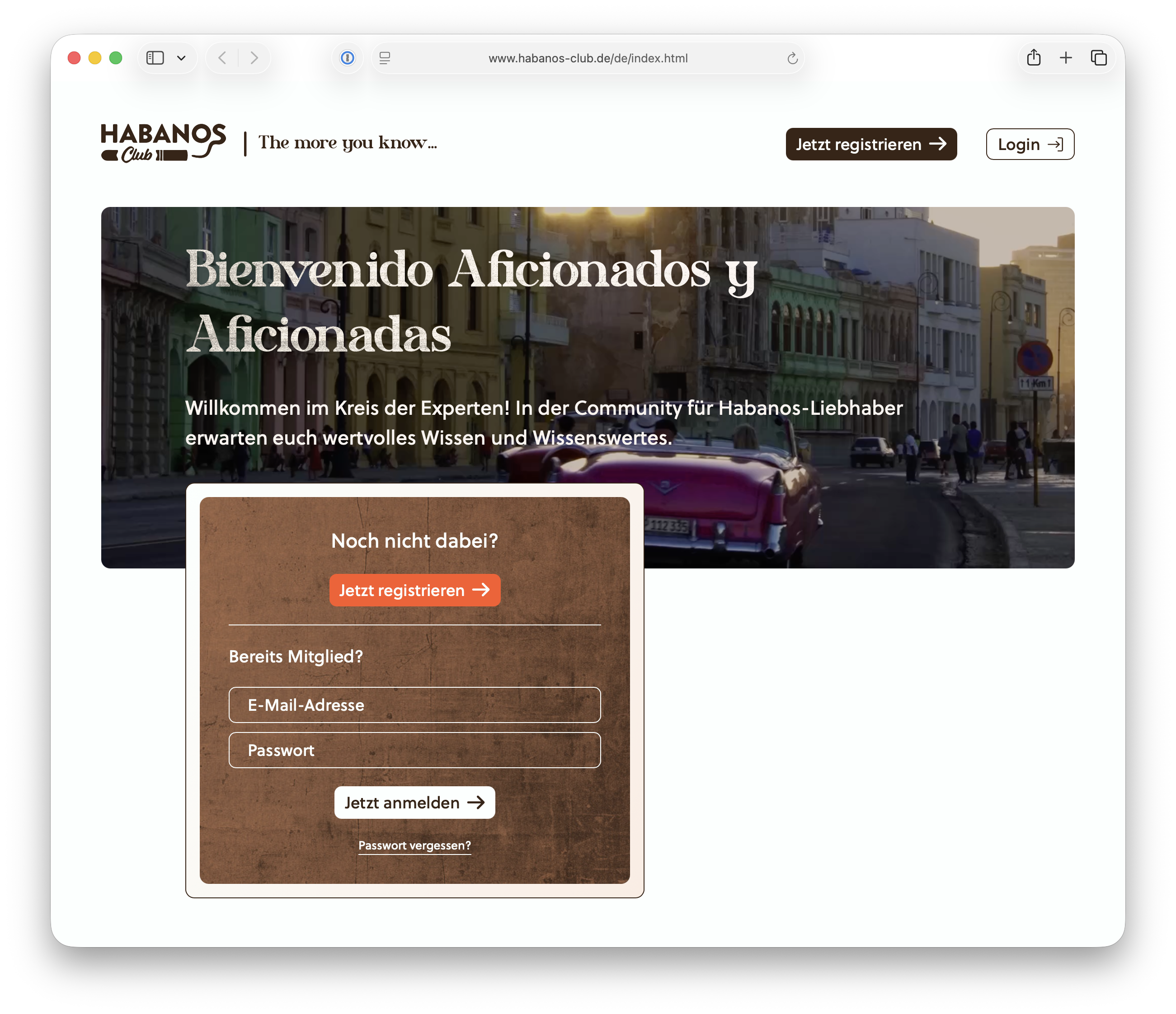 Screenshot Website www.habanosclub.de